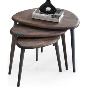 Faw Decor Doğal Ahşap Zigon Sehpa 3'lü Set, Modern Masif Yan Sehpa