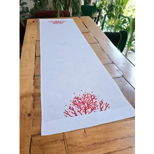 Tanem Home Mercan Nakışlı Ithal Keten Amerikan Servis Runner 40X140 cm Tek Parça