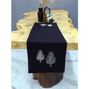 Tanem Home Ağaç Desen Ithal Keten Nakışlı Amerikan Servisi Runner 40X140CM Siyah