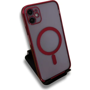 iPhone 11 Magsafe Lazer Silikon Renkli Kılıf (Kamera Lensi Açık)Kırmızı