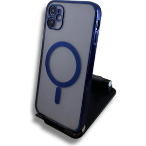 iPhone 11 Magsafe Lazer Silikon Renkli Kılıf (Kamera Lensi Açık) Mavi