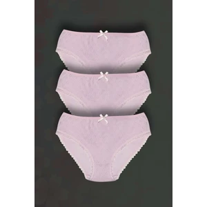 Gri Mor Tekstil 3'lü Kız Çocuk  Pamuk Dantelli Pembe Slip Külot