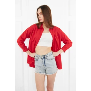 BRAKO TEKSTİL Kadın  Oversize Uzun Basic Gömlek