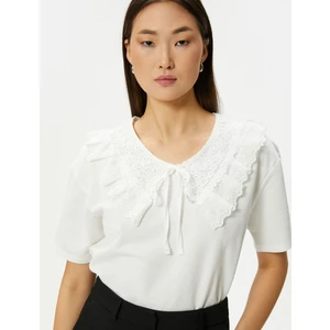 Dantelli Bebe Yaka Tişört Kısa Kollu