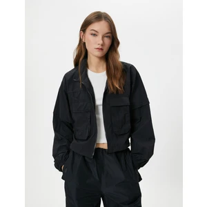 Paraşüt Ceket Fermuarlı Dik Yaka Kapaklı Cepli Uzun Kollu