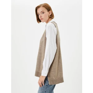 V Yaka Süveter Örgü Ribanalı