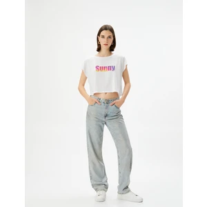 Baskılı Crop Tişört Kısa Kollu