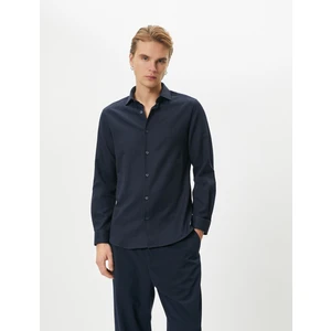 Klasik Gömlek Yarım Italyan Yaka Düğmeli Uzun Kollu