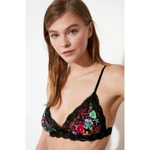 Çiçekli Yakaları Siyah Dantelli Bralet Ds200475br