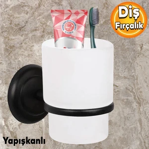 Diş Fırçalık Yapışkanlı Banyo Diş Fırçası Kabı Kutusu Siyah