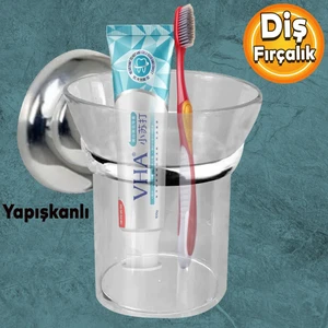 Diş Fırçalık Yapışkanlı Banyo Diş Fırçası Kabı Kutusu Krom Kristal