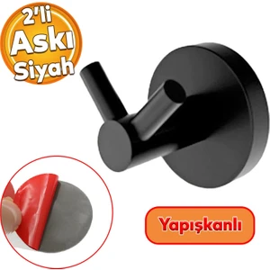 Yapışkanlı Banyo Havluluk Bornoz Askısı Tutacağı Asacağı Asma Aparatı Metal Siyah Askılık Askılığı