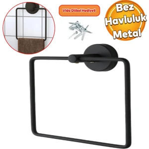 Vidalı Kare Siyah Havluluk Lavabo Banyo Mutfak Aparat Standı Bez Havlu Askısı Paslanmaz Metal