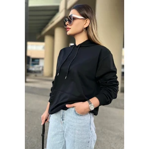 23003-SIYAH Kapsonlu Sweat