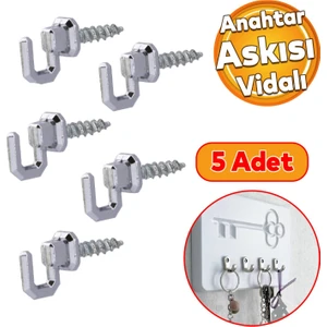 Çengelli Duvar Dolap Çekmece Kapı Metal Anahtar Askı Anahtarlık Askısı Vidalı (5 Adet)