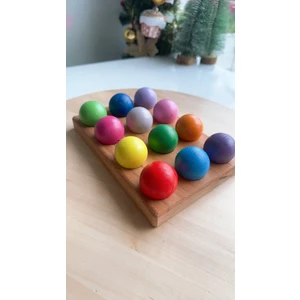 Bilmiş Çocuk Waldorf Oyuncak Ahşap 12'li Renkli Toplar (Alt Zeminli)
