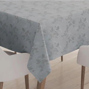 Elyaf Astarlı Pvc Masa Örtüsü Silinebilir Sıvı Geçirmez Leke Tutmaz Yaprak Kabartma Desenli Gümüş Gri