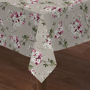 Masa Örtüsü Elyaf Astarlı Muşamba 140X250CM Pvc Silinebilir Sıvı Geçirmez Leke Tutmaz Çiçekli Bej