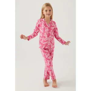 Kız Çocuk Pembe Gömlek Pijama Takımı
