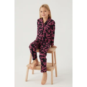 Kız Çocuk Siyah Gömlek Pijama Takımı
