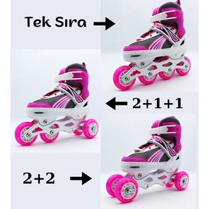 Ayarlanabilir Işıklı Tekerlekli Alıştırma Pateni Pembe