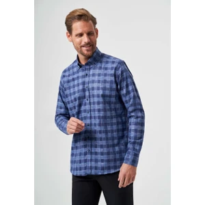 Regular Fit Paşa Yaka Lacivert Kareli Erkek Gömlek GM23Y231039_D39