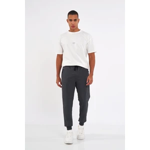 Erkek Antrasit Slim Fit Jogger Cep Nakış Fermuar Detaylı Eşofman Altı