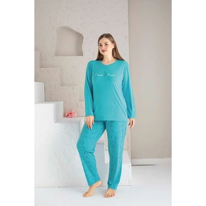 Kadın Yuvarlak Yaka Geniş Battal Beden Viskon Cepli Büyük Beden Mevsimlik Pijama Takımı