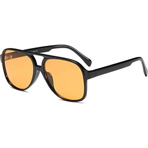 Vintage Retro 70S Güneş Gözlüğü Kadın Erkek Klasik Büyük Kare Aviator Çerçeve UV400 Boynuz Çerçeveli Gözlük (Yurt Dışından)