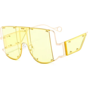 Avekı Düz Üst Büyük Boy Güneş Gözlüğü Kadın Erkek Perçin Ayna Moda Gözlük Retro Kare Gözlük Shades Gözlük, Sarı (Yurt Dışından)
