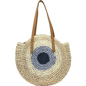 Kadınlar Için Hasır Omuz Çantası, Büyük Hasır Çanta Örgü El Yapımı Kolu Tote Çanta Yaz Plaj Hasır Çanta Bohemian Crossbody Çanta (Yurt Dışından)