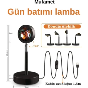 Aydınlatma Standlı USB Ledli Gün Batımı Projeksiyon Fotoğraf Çekimi Lambası