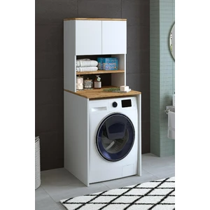 One Art Home Bloom Çamaşır Makinesi Dolabı Kurutma Makinesi Dolabı Banyo Dolabı Kapaklı Beyaz Atlantik Çam Raf