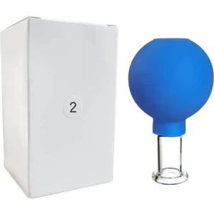 Silikon Vakumlu Yüz ve Boyun Için Cam Masaj Kupası No:2 Mavi Renk