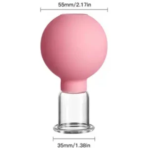 Silikon Vakumlu Yüz ve Boyun Için Cam Masaj Kupası No:3 Pembe Renk