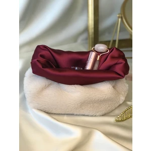 Makyaj Çantası Taş Peluş Bordo Saten