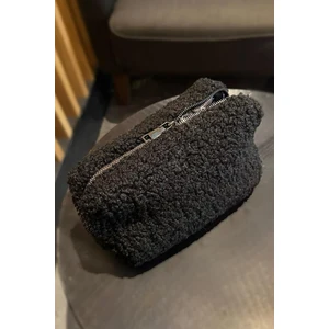 Teddy Peluş Siyah Orta Boy Makyaj Çantası