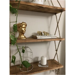 Vento Home Ahşap Dekoratif Tasarım Özel Işlem 3’lü Halatlı Raf Kitaplık (Hazır Kurulu)