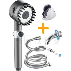 3 Fonksiyonlu Start Stop Tuşlu Filtreli Basınçlı Masaj Etkili Duş Başlığı Krom Pvc Hortum ve Mafsal Set