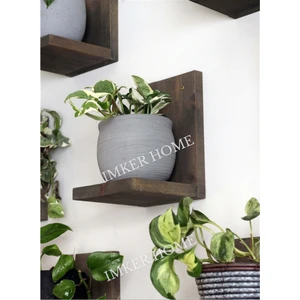 IMKER HOME 5'li Takım Ceviz Renk Dekoratif Masif Doğal Ahşap Duvar Rafı Çiçeklik Uçan Raf Duvar Düzenleyici