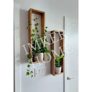 IMKER HOME 2'li Dikdörtgen Ahşap Duvar Rafı Uçan Raf Banyo Mutfak Salon Antre Duvar Düzenleyici Organizer Terek