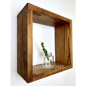 IMKER HOME Ahşap Duvar Rafı Uçan Raf Banyo Mutfak Duvar Düzenleyici Organizer Terek Orta Boy Kare