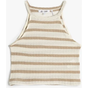 Crop Halter Yaka Üst Kroşe Slim Fit