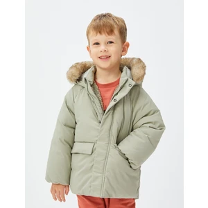 Kapşonlu Kaban Peluş Astarlı Dolgulu Cepli