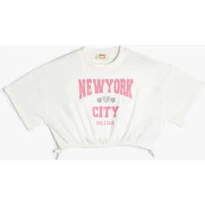 Crop Tişört Kolej Baskılı Kısa Kollu Pamuklu