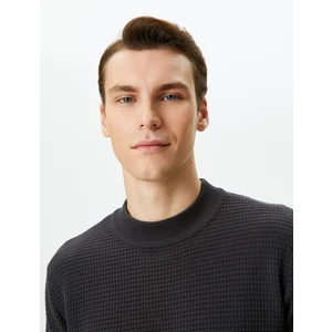 Slim Fit Kazak Triko Basic Bisiklet Yaka Dokulu