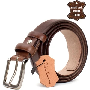 Pierre Cardin PC351 Erkek 3,5 cm Deri Kemer Kahverengi