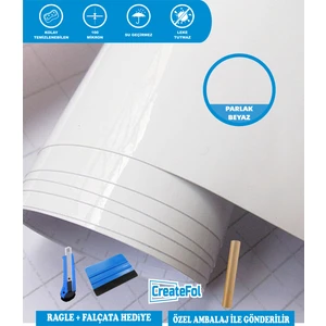 Parlak Beyaz Yapışkanlı Folyo Mutfak Dolap ve Mobilya Kaplama Folyosu Istediğiniz Ölçüde