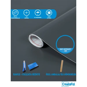 Mat Antrasit Yapışkanlı Folyo Mutfak Dolap ve Mobilya Kaplama Folyosu Istediğiniz Ölçüde
