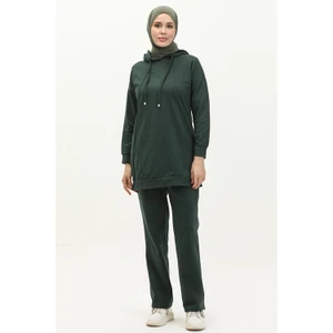 Kapşonlu O Yaka Sade Basic Ikili Eşofman Spor Takımı - 3039 - Nefti